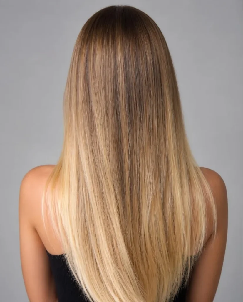 Capelli lunghi lisci con balayage dal castano al biondo dorato